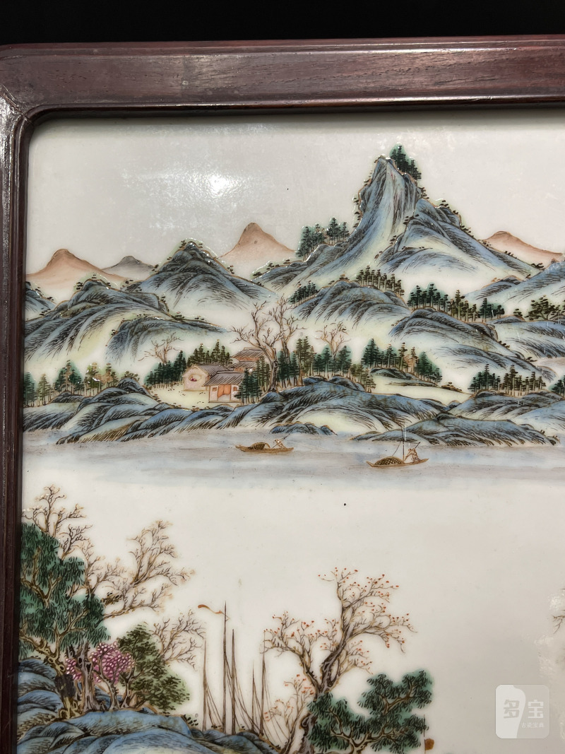清晚期 粉彩春江待渡图瓷板 - 图3